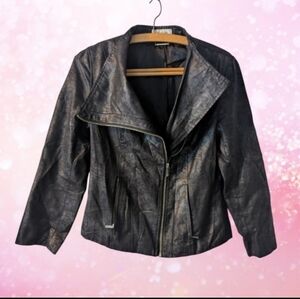 Calvin Klein Vintage Y2K Faux Suede Moto Jacket Black Size Small